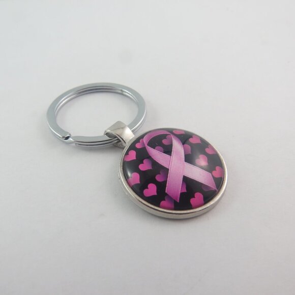 Awareness Ribbon Keychain Pink Ribbon Key Ring Support Gift for Her Awareness - Picture 2 of 4